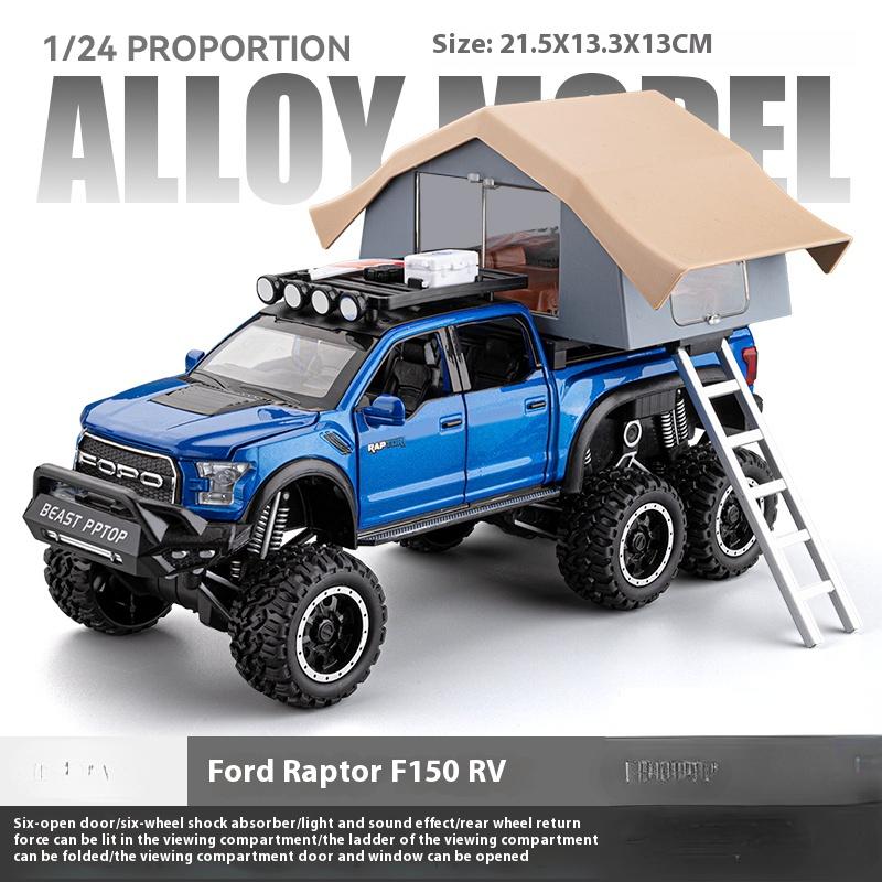 LLC3 1:24 Ford Raptor F150 Camping RV Off Road Pickup Truck Alloy Metal Diecast Model Car Sound & Light Toys Gifts For Kids C336