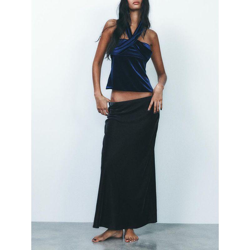 Za2024 Autumn New Women's Clothing Sexy Hanging Collar Velvet Elegance Sleeveless Halter Top 9511072