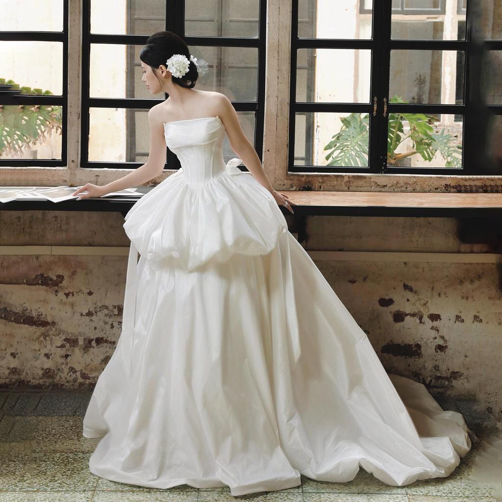 French Satin Main Wedding Dress Tube Top Trailing Temperament Going Out Dress Welcoming Engagement Travel Photography Super Fairy Dress Dress Women