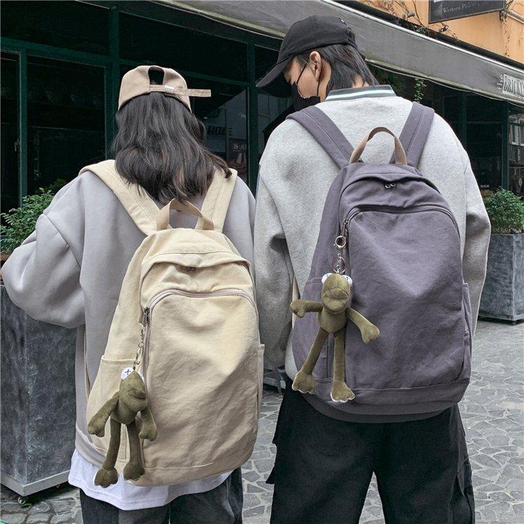 Schoolbag Canvas Backpack Female Harajuku Simple Large Capacity High School College Student School Bag Mori Travel Textured Backpack