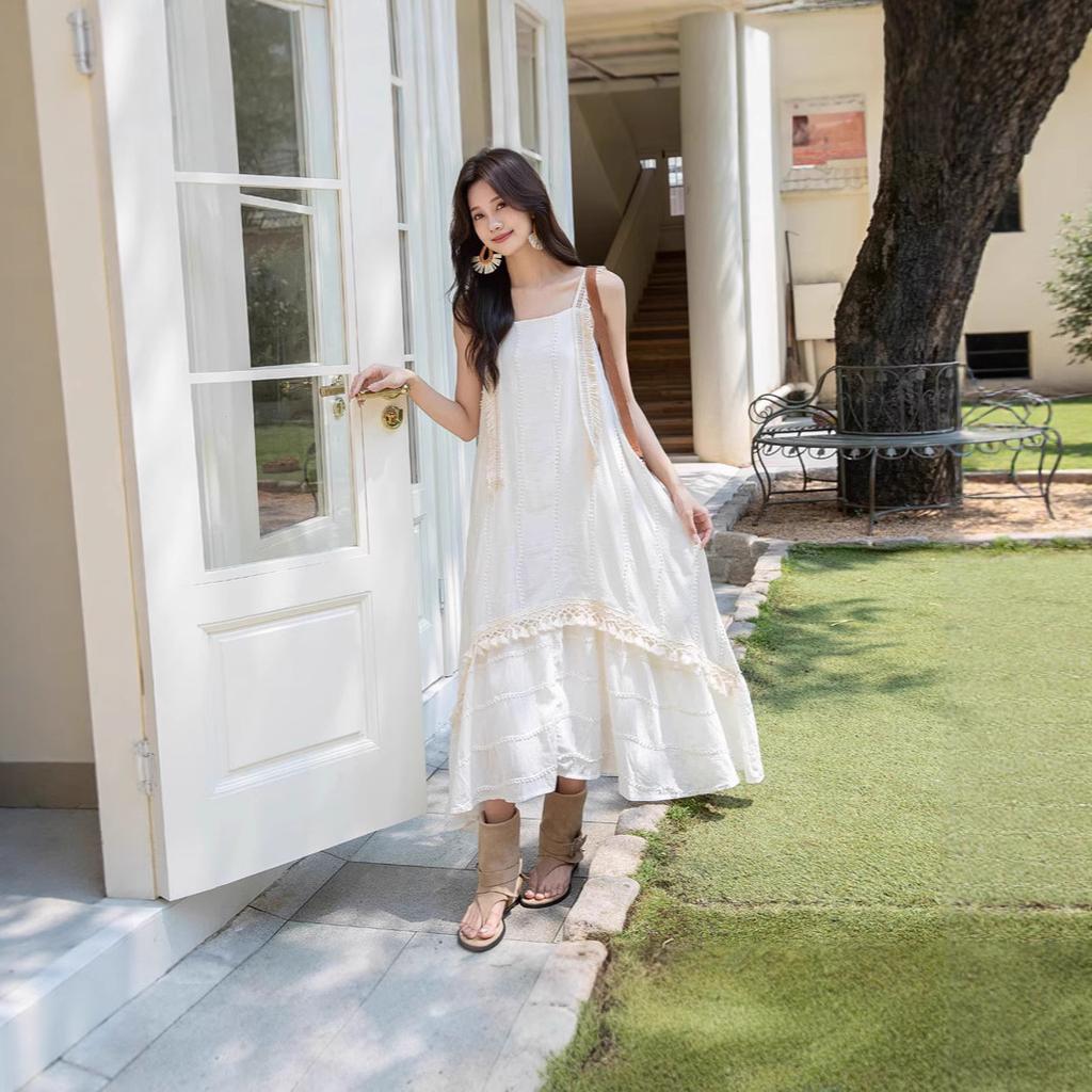 Lazy Vacation Style Neck Dress Women's Summer New Loose Design Sleeveless Long Dress
