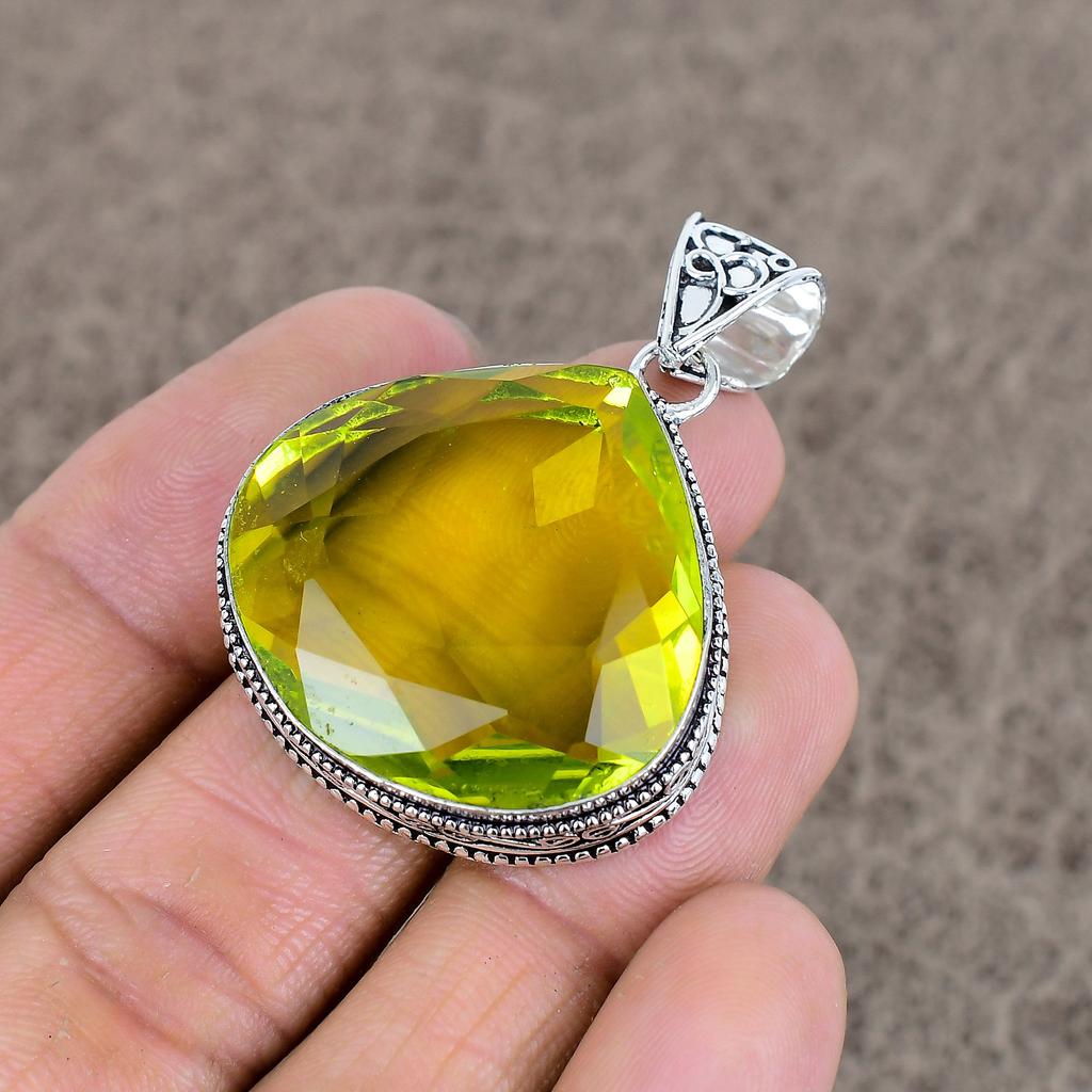 Peridot Gemstone Handmade 925 Sterling Silver Jewelry Pendant 1.89" KKG-34