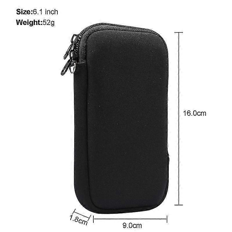 Housse de protection pour iPhone 12 / 12 Pro, élasticité universelle, fermeture éclair, étui de protection, sac de rangement avec lanière / Smartphones 6,1 pouces(noir)