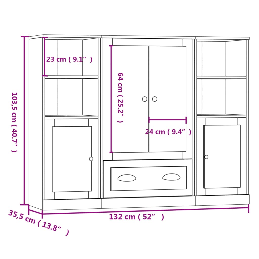 Highboards 3 pcs Grey Sonoma Particleboard