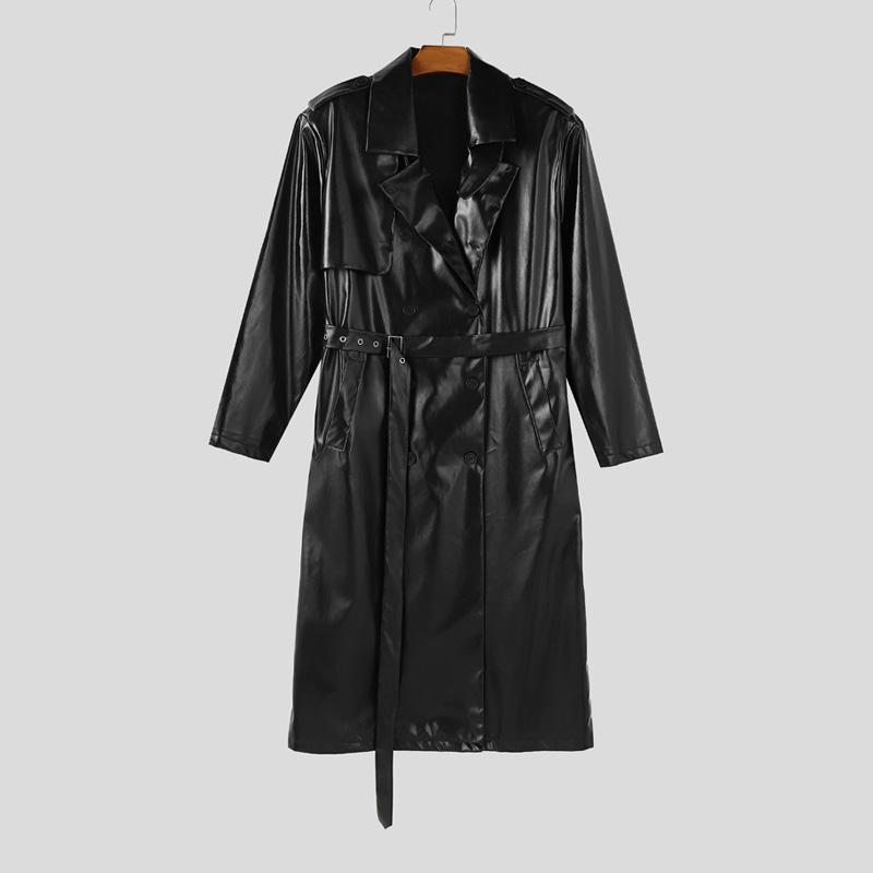 

INCERUN Зимние мужские пальто из длинной ПУ кожи с длинным рукавом, верхняя одежда S чёрный