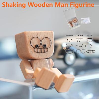 Creative Shaking Wooden Man Figurine Kit Handmade Car Ornaments Action Figure Funny Bobblehead Car Dashboard Desktop Decor Gifts