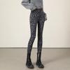 Leggings med hög midja och leopardmönster: Dambyxor för höst/vinter, smalnar av, kontrollerar magen, lyfter rumpan, med plus sammet, för yoga.