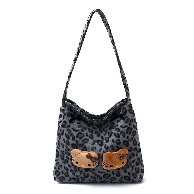 Bag Female Cute Cartoon Plush Tote Internet Celebrity Lazy Style Large-capacity Leopard Print Bucket Shoulder one size