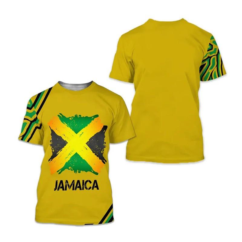 Mens Oversized Round Neck Short Sleeve T-Shirt With Jamaica Flag 3D Print Casual Tee