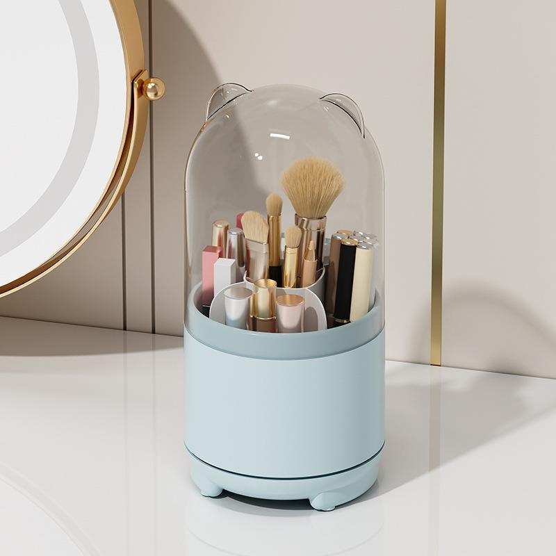 360° Drehbarer Transparenter Make-up- & Stifthalter - Staubdichte Aufbewahrung für Pinsel, Lippenstifte und Lidschatten.