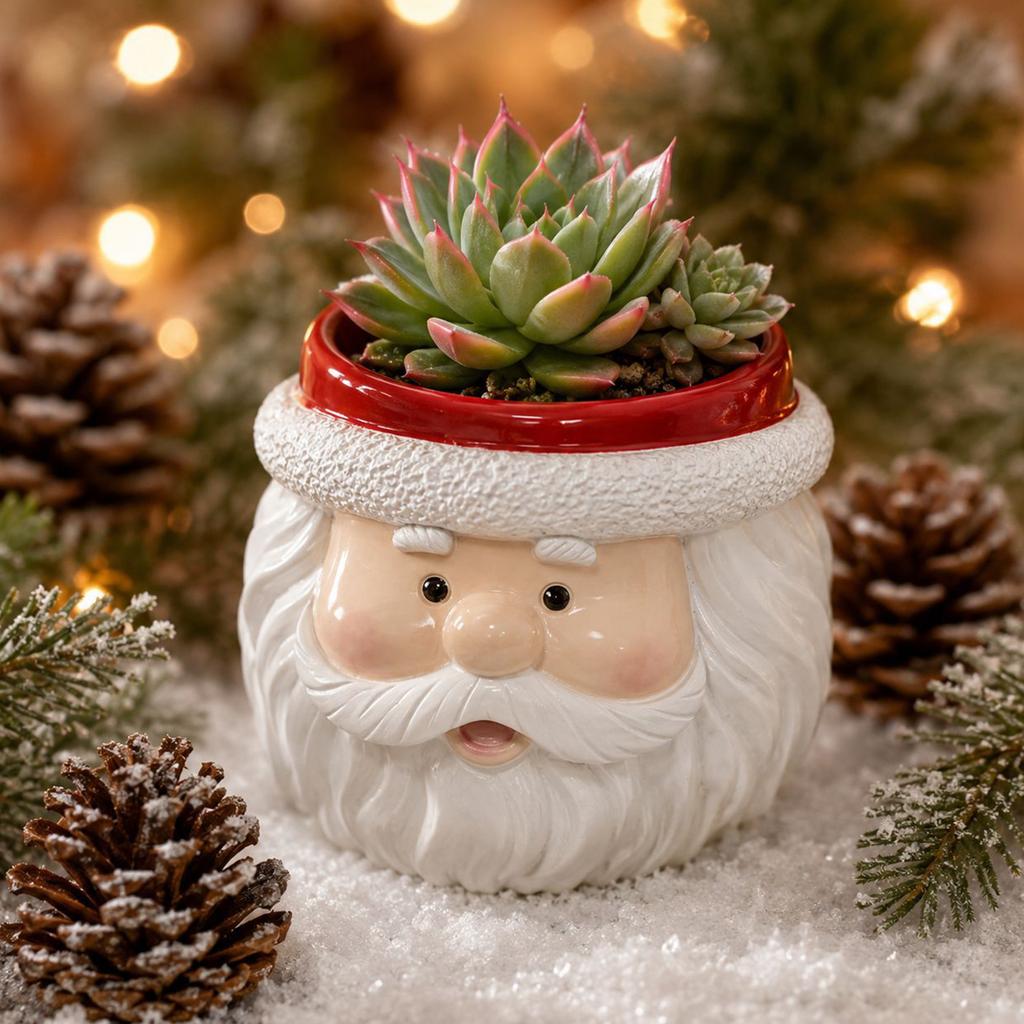 Christmas Santa Claus Face Mini Resin Planter Festive Holiday Succulent Pot Desktop Decor Gift