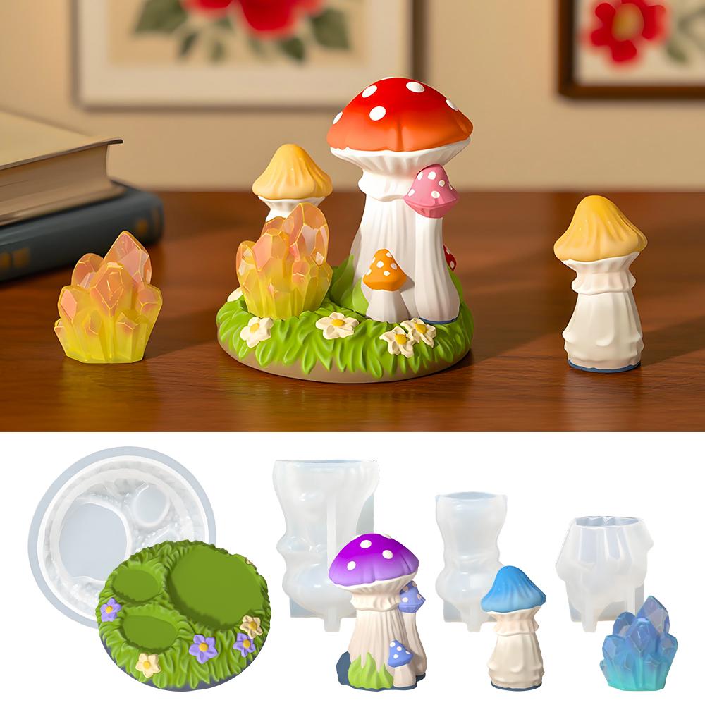 DM1285 DIY Mushroom Resin Silicone Mold Making 3D Gypsum Candle Holder Crystal Stone Molds for Home Concrete Ornaments