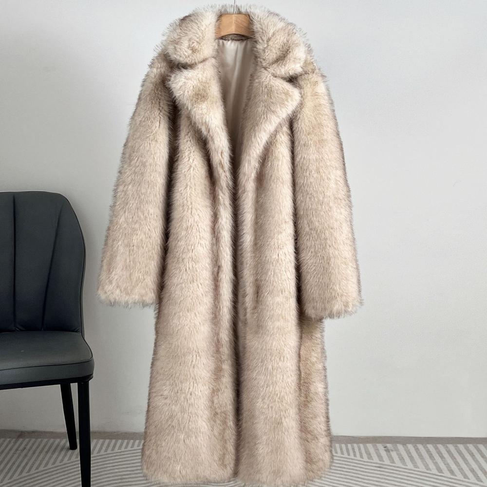 

Autumn and Winter Women s Extended Imitation Fur Suit Collar Coat XXL