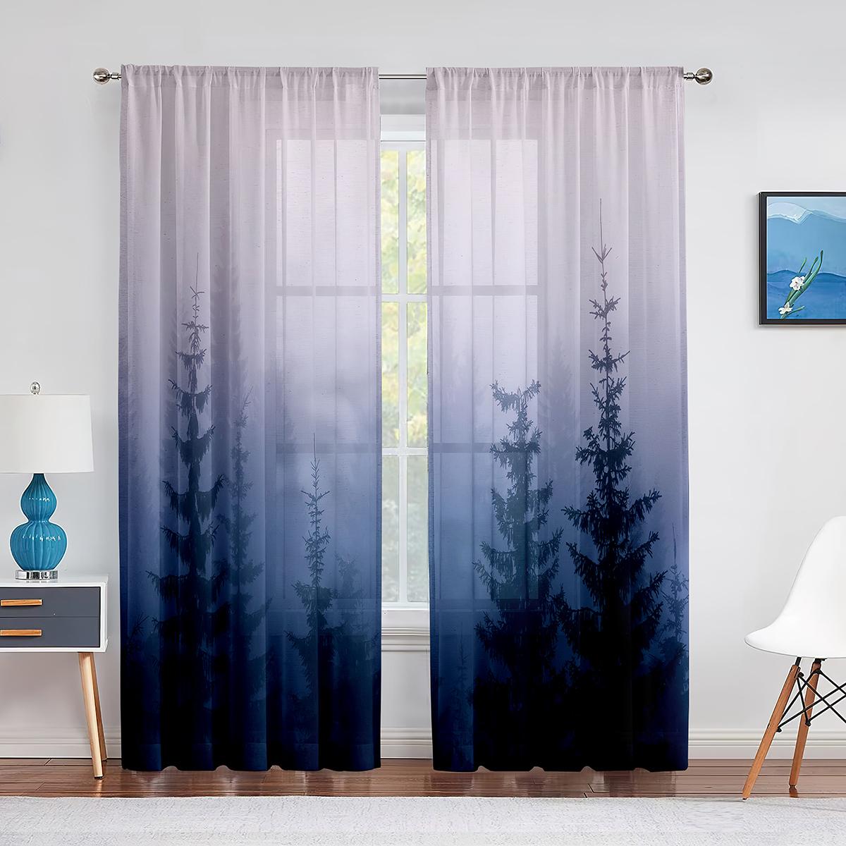 Деревья Лес Мистический Туманный Природа Лесная Прозрачная Вуаль Шторы для Гостиной — фото 11