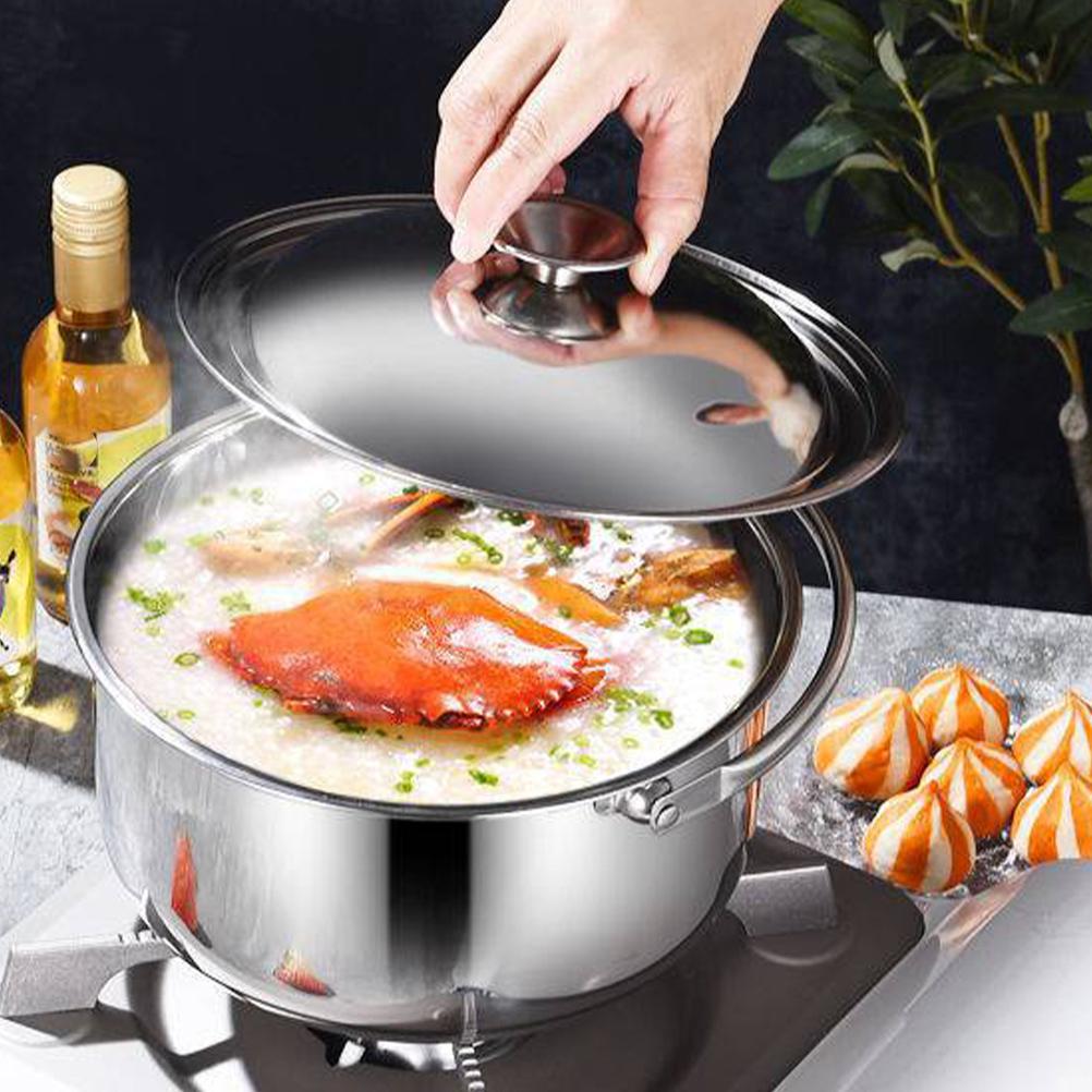 Saucepan Stainless Steel Cooking Pot Convenient Stew Kitchen Gadget Big Soup with Lid Silver Heating Stock Work