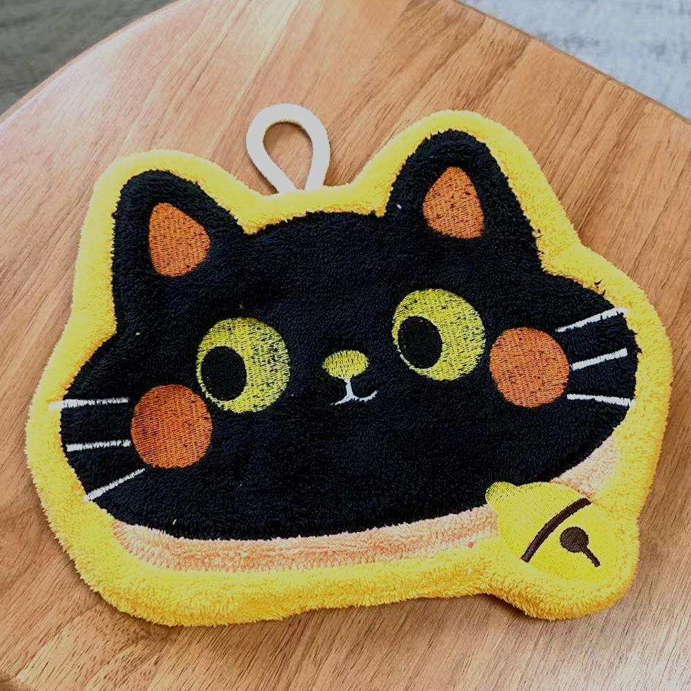 Coral Fleece Cat Hand Towel, Absorbent & Lint-Free, for Kitchen & Bathroom