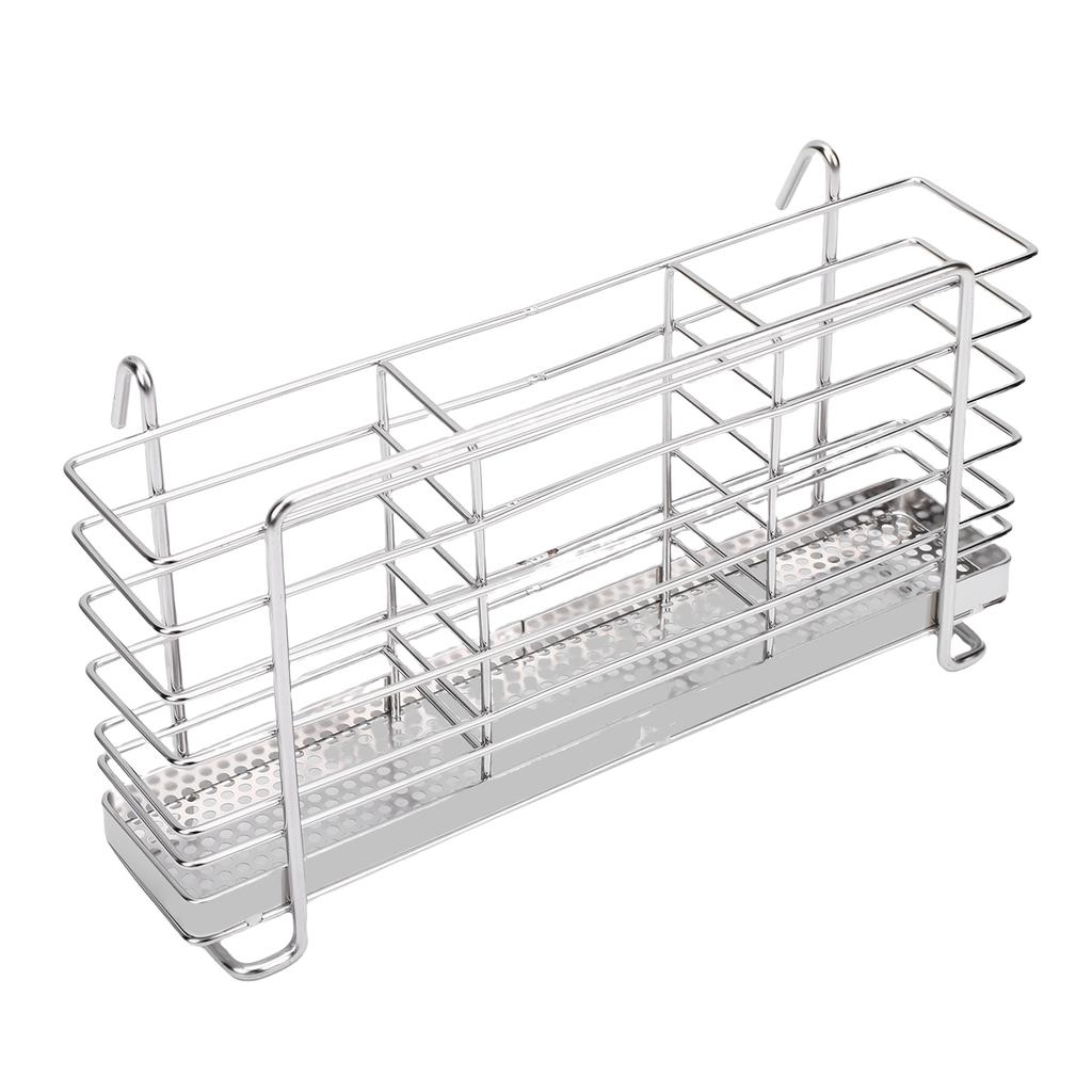 Abtropfgestell für Küchenutensilien mit Haken 3 Fächer 304 Edelstahl Abtropfkorb für Essstäbchen Gabeln