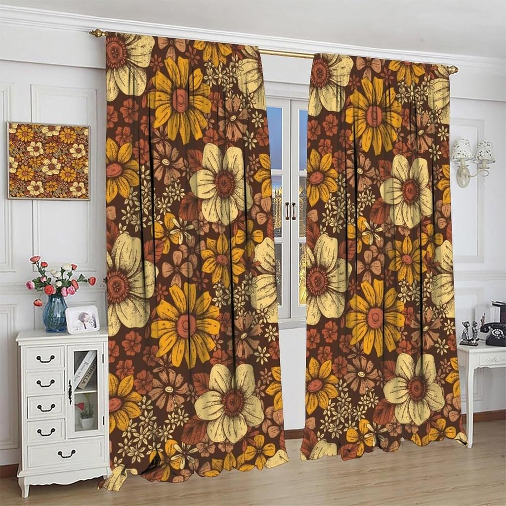 Rustic Farmhouse Vintage Floral Blackout Curtains   Bohemian Medieval Art Flowers Plants Pattern Window Drapes   for Bedroom Livin