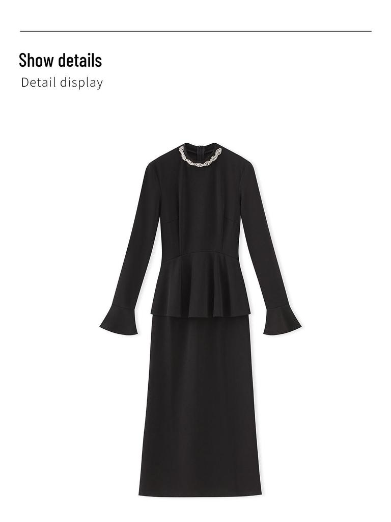 Autumn Style Slimming Rhinestone Waist-Hugging Evening Dress