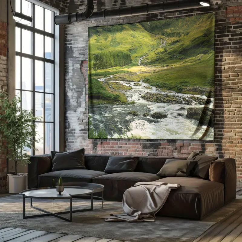 Riverside Valley Landscape Tapestry  Natural Beauty for Cozy Bedroom Background Wall Decoration