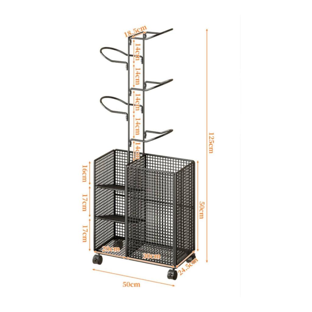 Rolling Fitness Equipment Storage Rack | Open Design, Wire-Grid Sports Gear