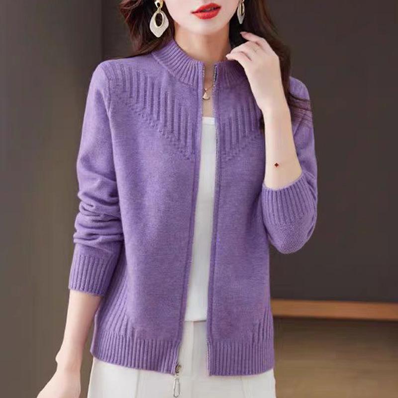 

Куртка-свитер на молнии для женщин весна-осень-зима, универсальный вязаный кардиган для женщин one size светло-фиолетовый