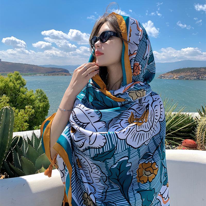 Summer retro outdoor silk scarf ethnic style shawl scarf women's desert travel dual-purpose spring and autumn versatile fashion scarf