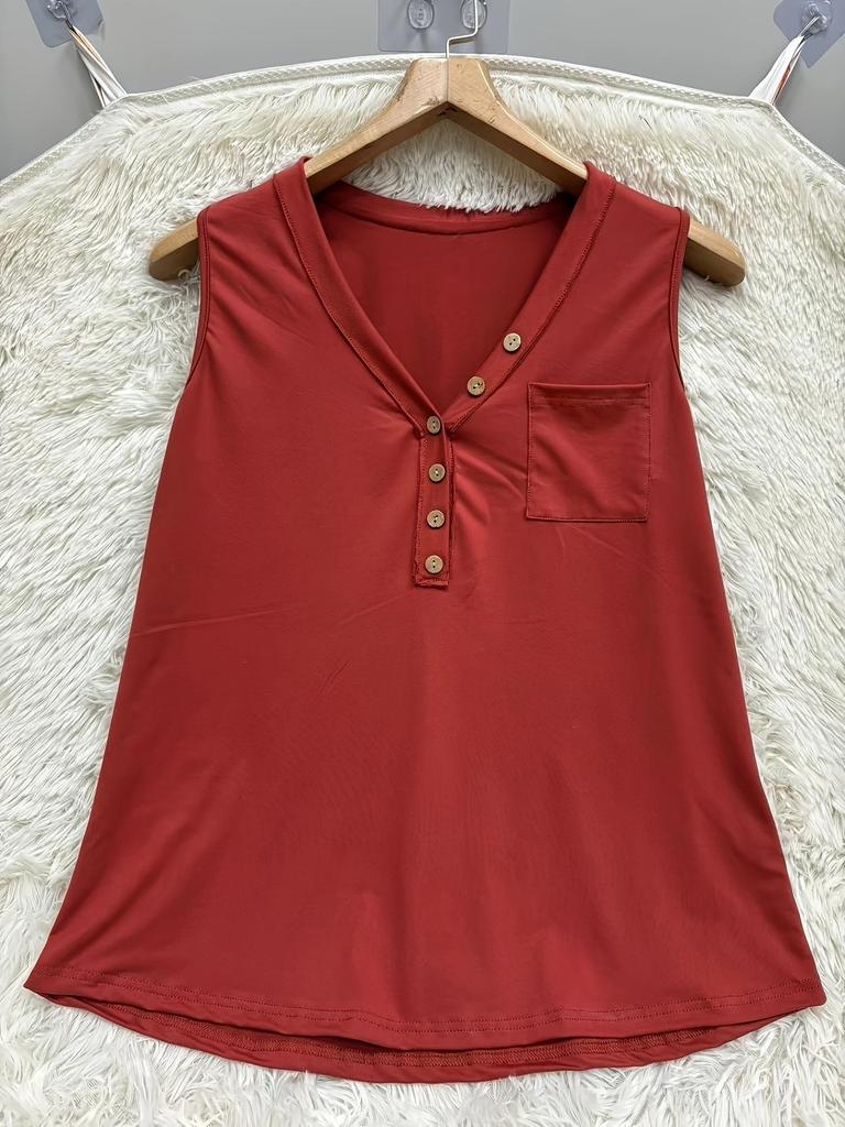 Plus Size Women's V-Neck Sleeveless Vest with Buttons & Pockets - Summer 0XL-5XL