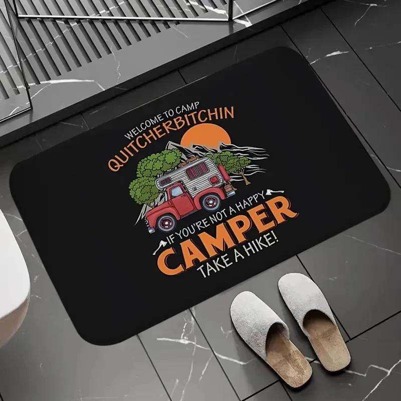 Happy Campers Welcome Mat Floor Decoration Carpet Non-slip Easy To Clean Area Rug Living Room Home Office Washable Doormats