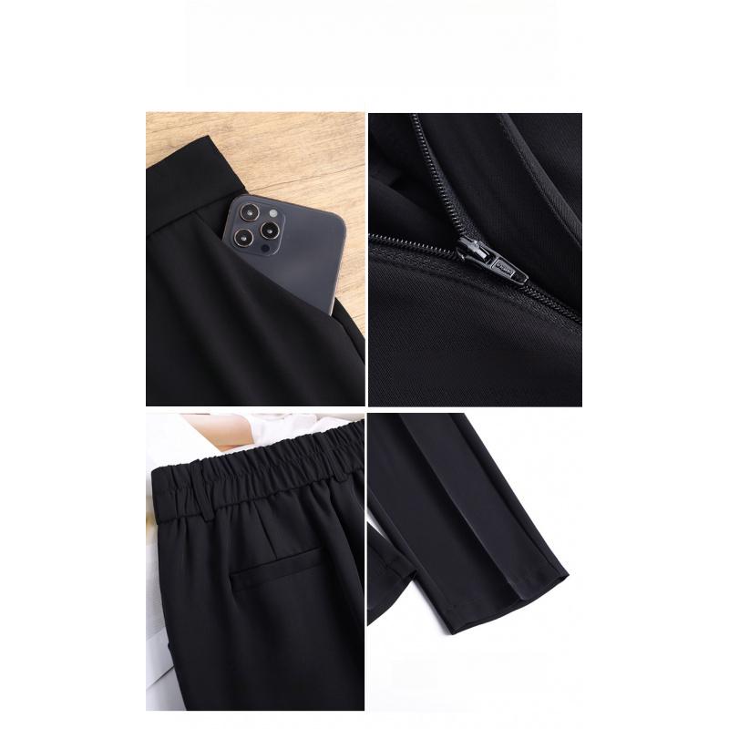 Black Suit Pants for Women, Spring/Summer New Style, Draped Straight Wide-Leg Nine-Point Petite Cigarette Pants, Summer Thin Style