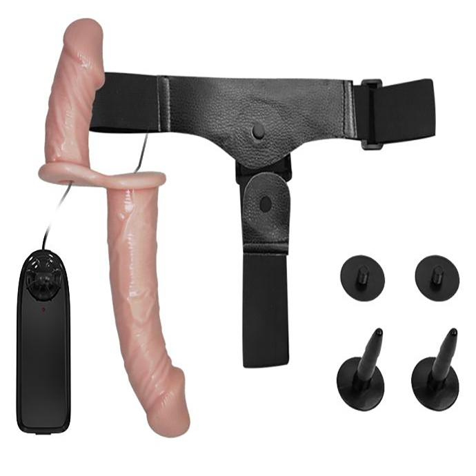 Strap-On vibrasjon Realistiske dildoer Justerbar stroppløs stropp på to dildoer Silikon G-punkt stimulering sexleketøy for par lesbisk fjernkontroll