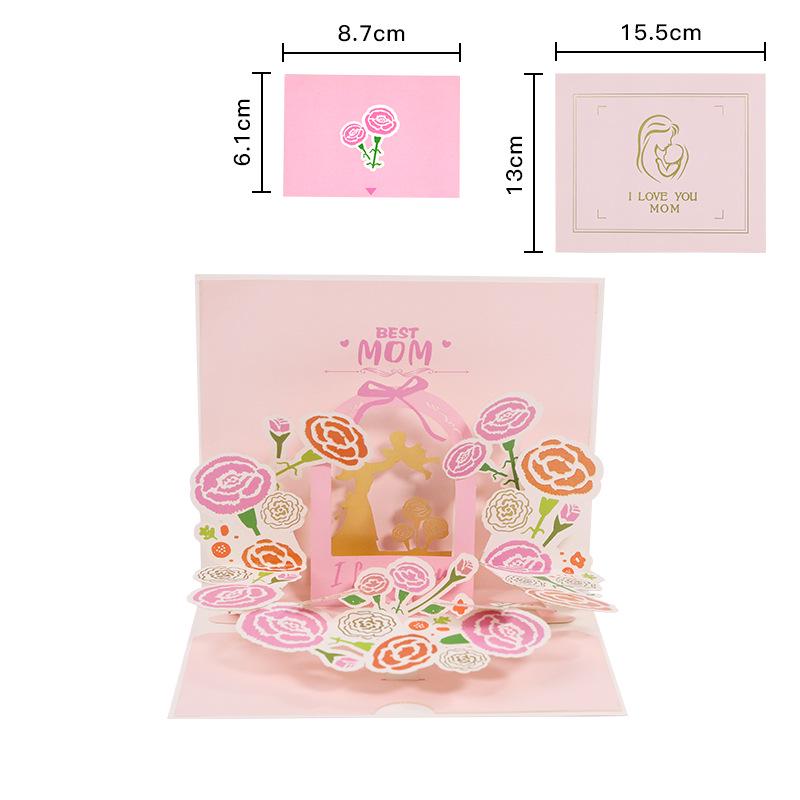 Mother s Day 3D Card: Golden Handmade Paper Carving Greeting with Message
