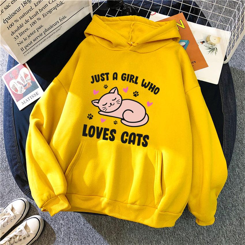 Fashion Just a Girl Who Loves Cats Women Hoodies Print Funny Hooded Male Harajuku Oversized Woman Sweatshirts Casual Unisex