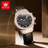 OLEVS 9978 Original Quarz Damenuhr Mode Lederarmband Luxus Diamantlünette Wasserdicht Leuchtend Chronograph Damenuhr