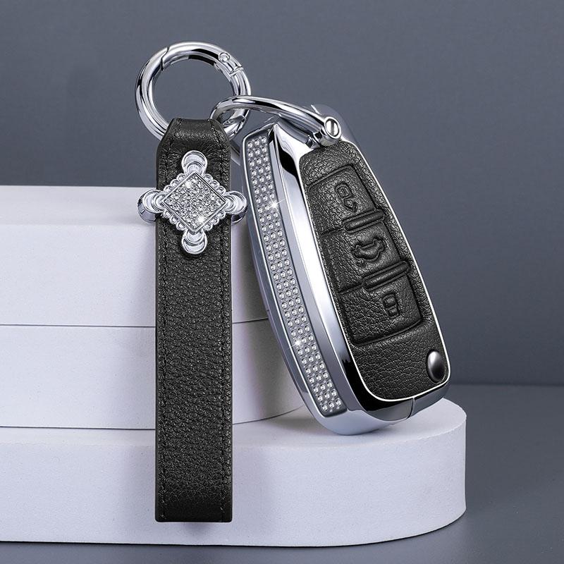 Diamonds Leather Remote Car Key Cover Case Shell for A1 Q3 Q2L Q7 A3 A6L 2008-2011 Auto Key Protector Interior Accessories