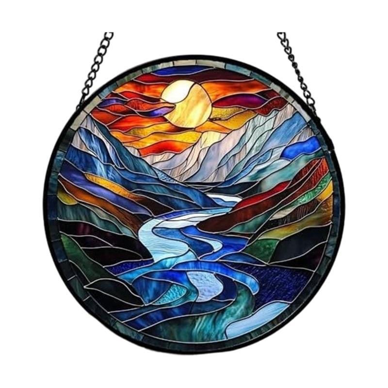 Colorful Acrylic Light Catchers Stained Glass Landscape Suncatchers Ornament for Home Garden Decors and Window Hanging