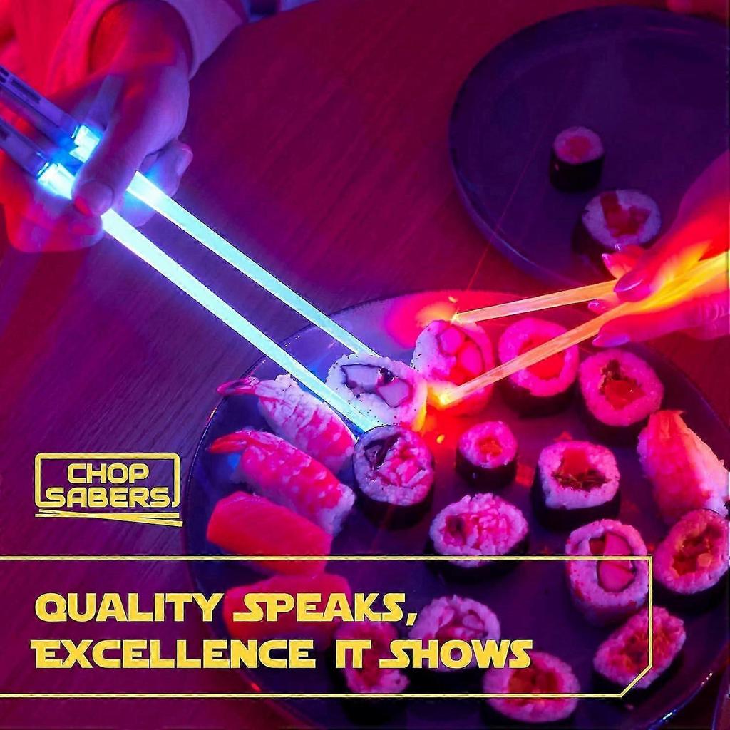 Lichtschwert-Essstäbchen Set mit 4 Paaren - LED Leuchtende Sushi-Essstäbchen mit 8 Farbmodi - Wiederverwendbares Sci-Fi-Design