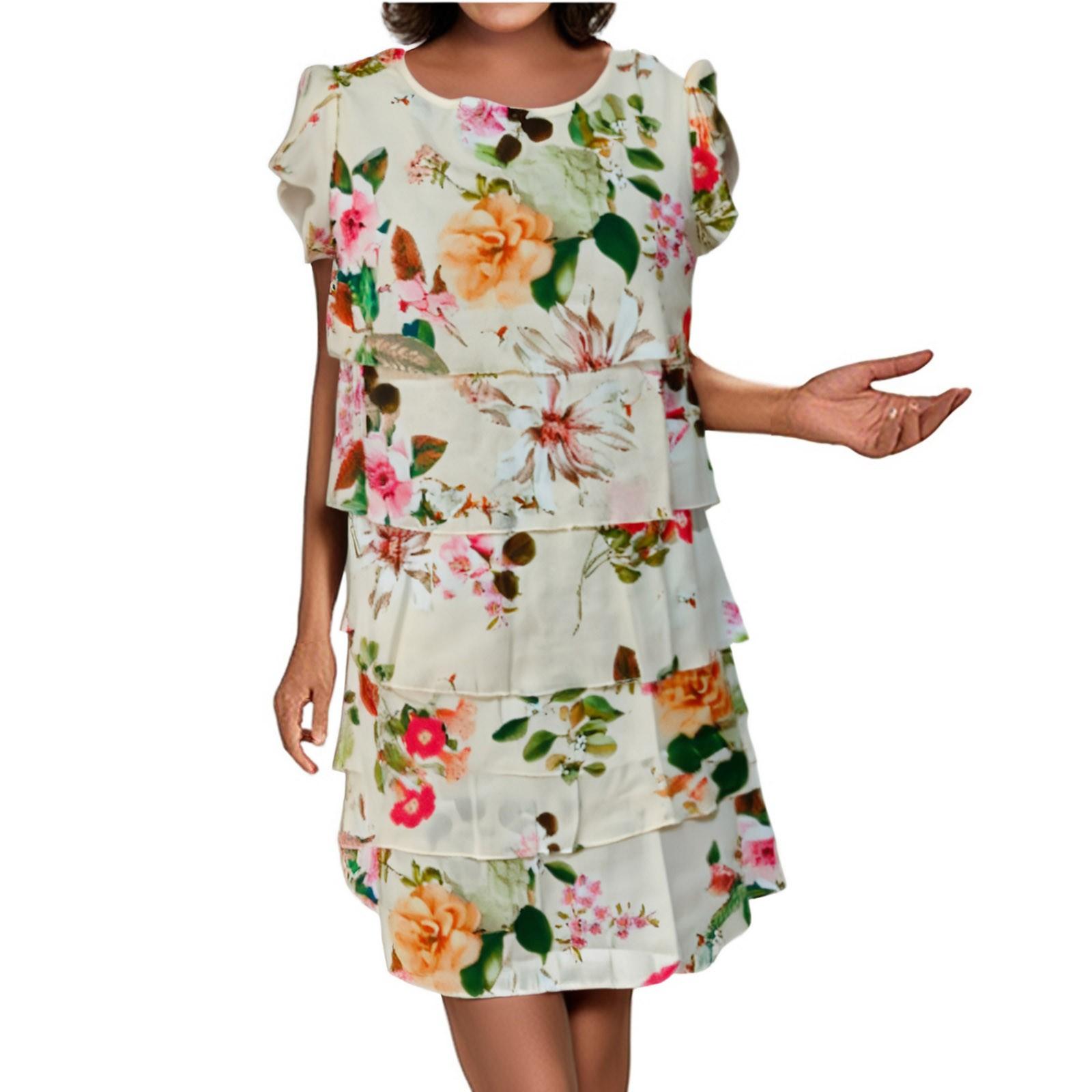 

Платье в стиле бохо с короткими рукавами для женщин, повседневное, свободного кроя, летнее, сарафанное, с принтом XL бежевый