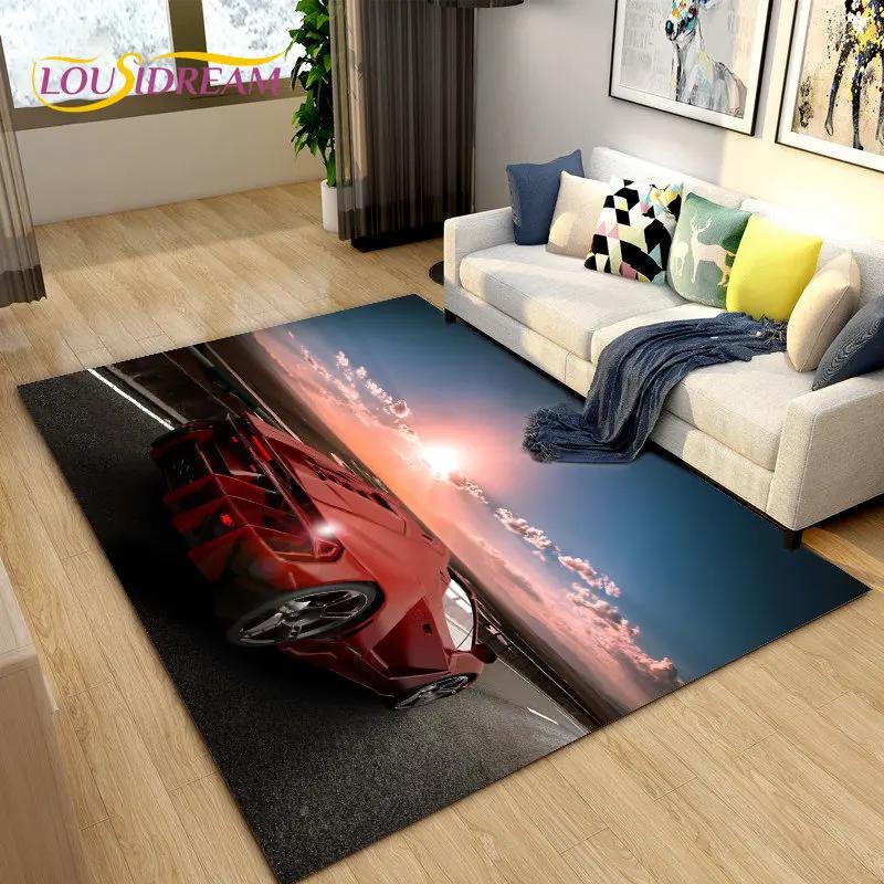 Yeni 3D Spor Araba Konsept Araba Alan Halısı, Oturma Odası Yatak Odası Kanepe Kapı Paspası Dekorasyonu için Halı, Çocuk Oyun Kaymaz Yer Matı