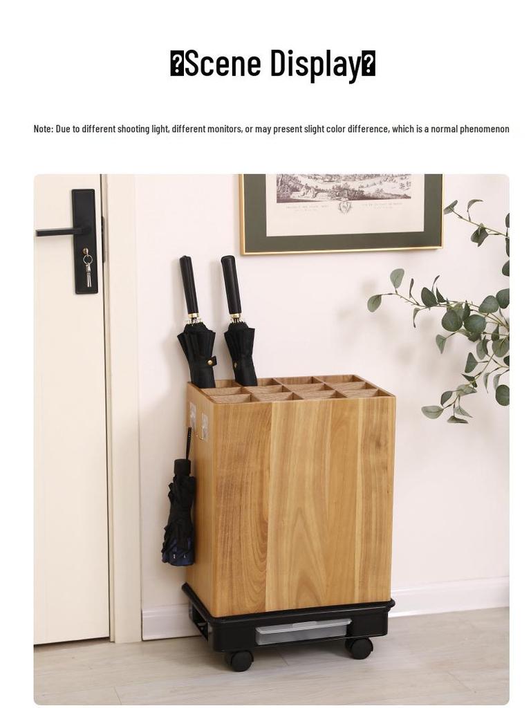 Luxury Solid Wood Umbrella Stand: Large-Capacity Hotel & Home Entryway Storage with Customizable Logo