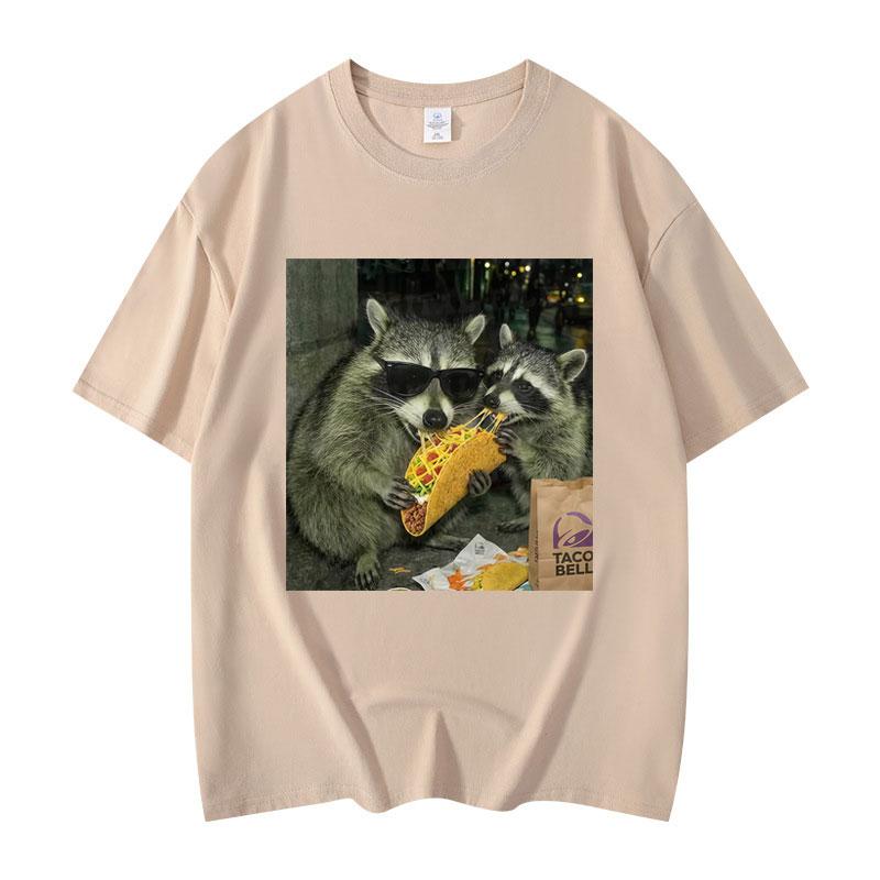 Raccoon Eating Tacos Funny Meme Tshirt High Quality Fashion Oversized T Shirts Men Women Casual Cotton Short Sleeve Tshirts