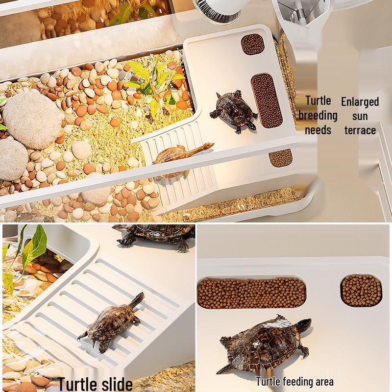 Premium Turtle Tank with Ecological Design, Sunning and Climbing Platforms, Desktop-Friendly with Lid, Also Suitable for Goldfish