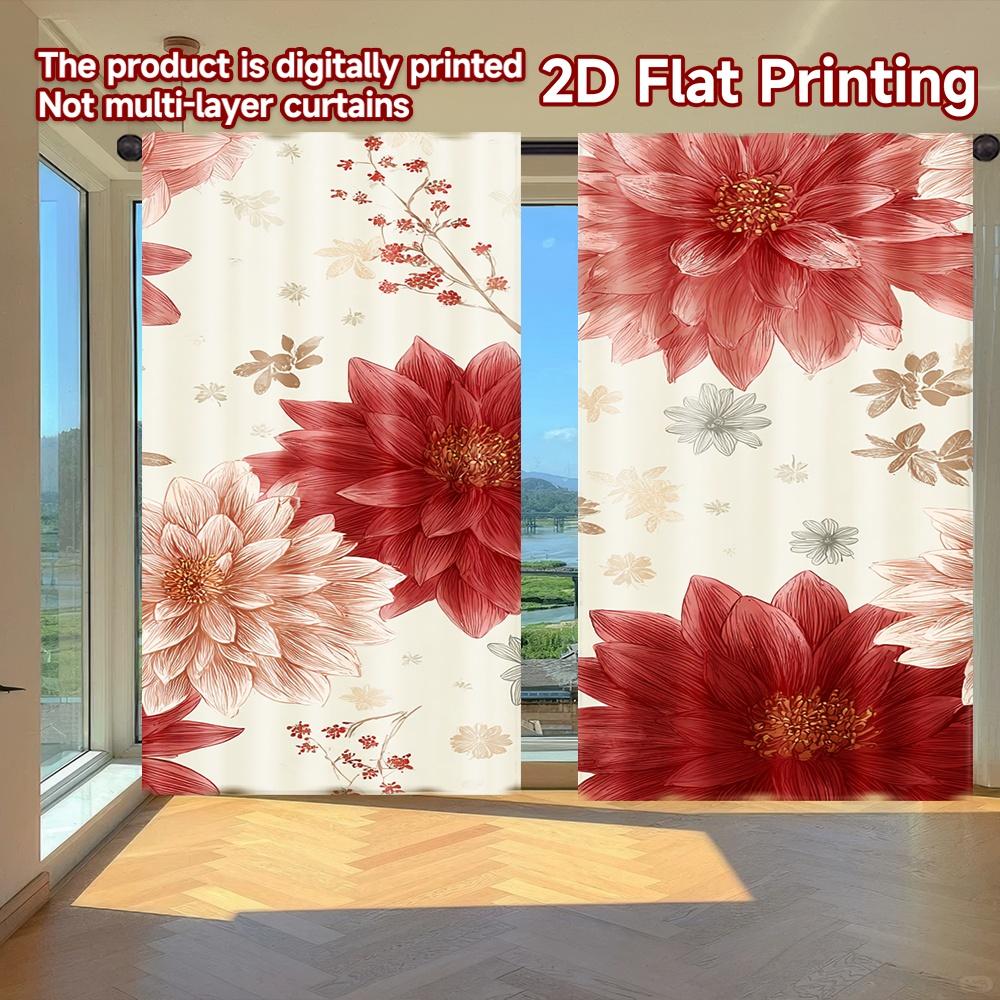 

2D FLAT PRINTING 2pcs Curtains (Without Rod) Floral Tablecloth Design (3) Ramadan Festival Popular Curtains&Drapes Polyester 100*130 Grommet Top 1pcs