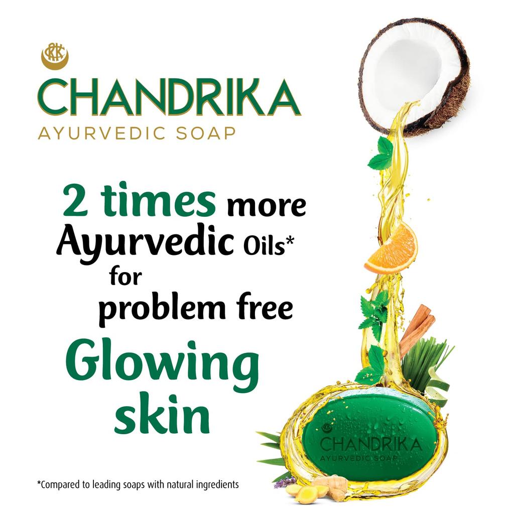 Chandrika Ayurvedic Soap Classic Handmade Bar For Naturally Radiant Healthy Skin 3NX125g + (1NX75g Free)
