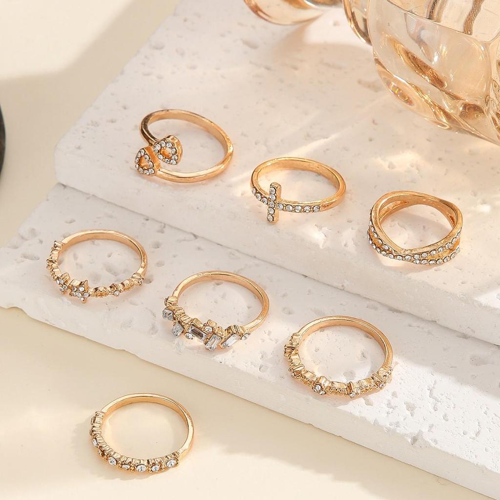 Zestaw Pierścionków z Cyrkoniami w Kształcie Serca Vintage dla Kobiet - Słodki Styl Europejski i Amerykański