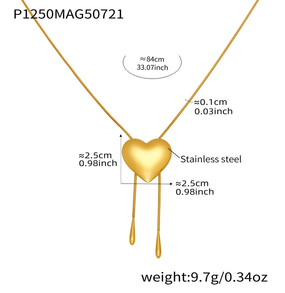 Adjustable Glossy Heart Pendant Long Necklace In Stainless Steel Gold Silver Color Snake Bone Sweater Chain Necklaces For Women