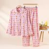 Womens Cotton Pajama Set Cartoon Long Sleeve Pants Loungewear