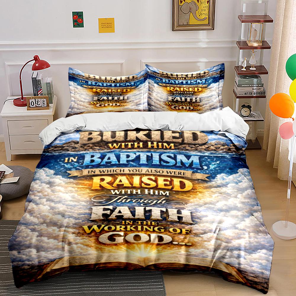 Buried in Baptism Faith Print Bedding Set Bedding set (1 duvet cover, 2 pillowcases, duvet not included) 135x200cm