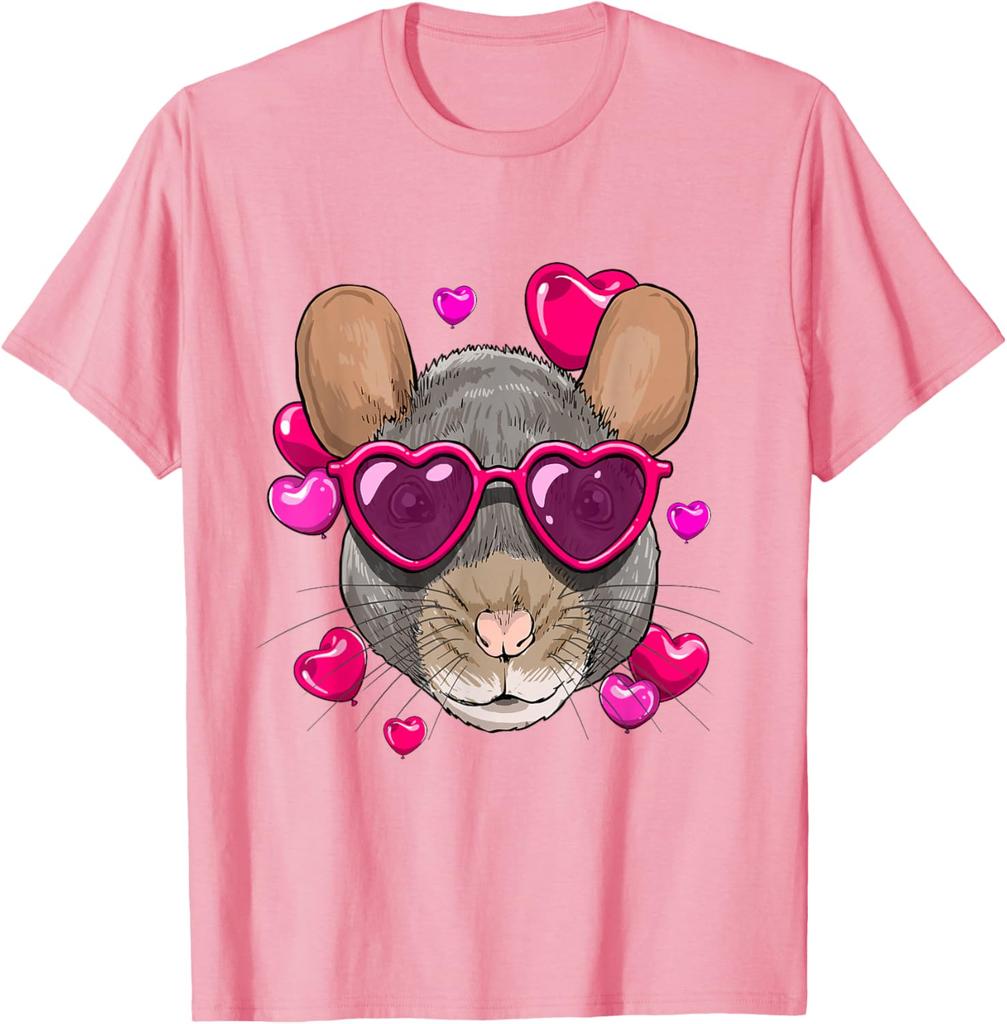 Valentine Chinchilla Rat Lover Heart Sunglasses Graphic Tee Cute Rodent Animal T-Shirt