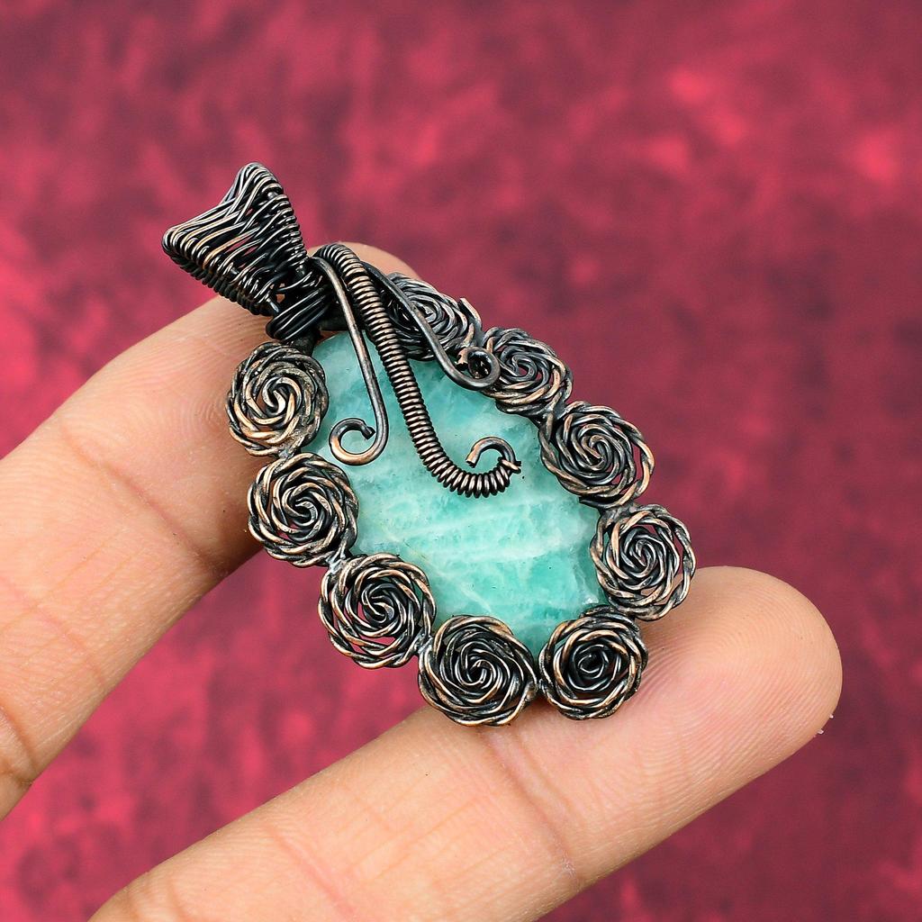 Amazonite Pendant Copper Wire Wrapped Pendant Copper Jewelry Handmade Gemstone Pendant Flower Design Pendant Amazonite Jewelry Gifts For Mom